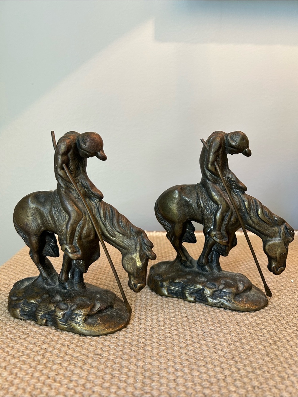 Antique Cast Iron Bookends Modeled After James Earl Fraser’s End Of Trail Sculpt